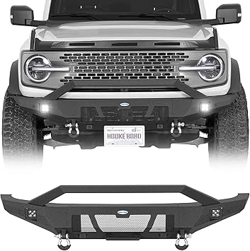 Hooke Road Bronco Front Bumper for 2021-2026 Ford Bronco 2/4 Doors (Exclude Bronco Sport & Raptor), Heavy Duty Steel Bumper with Bull Bar, LED Lights, D-rings
